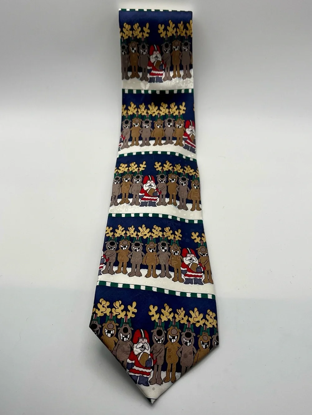 John Ashford 100% Silk Holiday Reindeer & Santa Football Tie